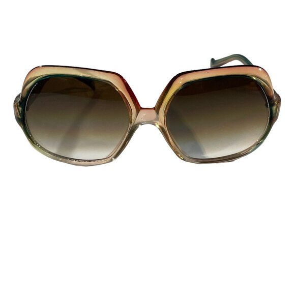 VTG Italy Model T 220 Oversized Chunky Square Sun‎ Glasses Frames Only Blue Tan main image 9
